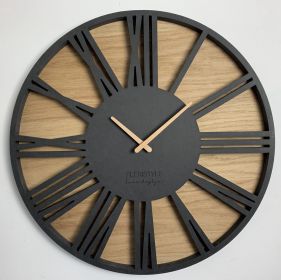 Nástěnné hodiny Roman Loft 50 cm se dřevem Antracit – Černé Flexistyle
