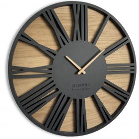 Nástěnné hodiny Roman Loft 50 cm se dřevem Antracit – Černé