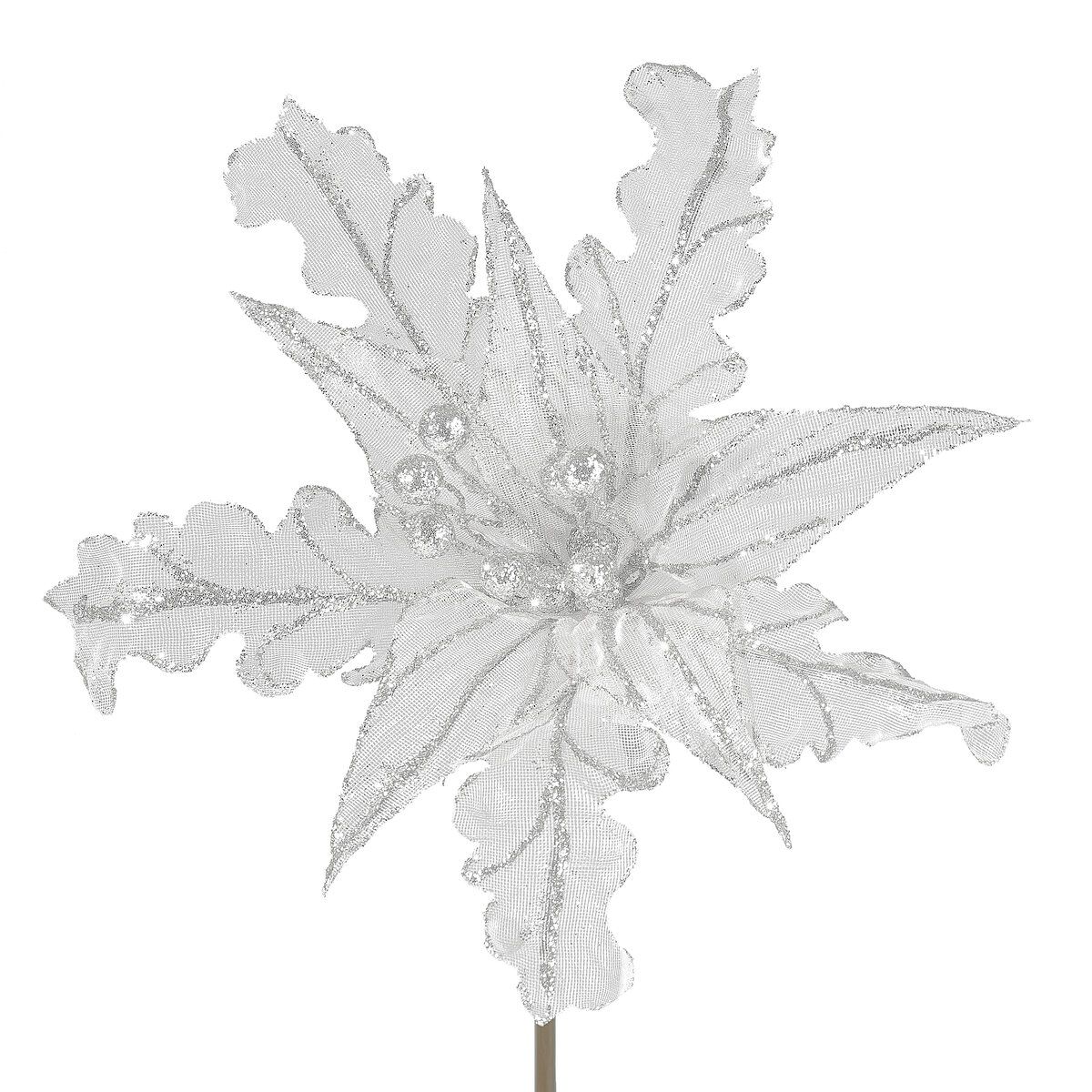 Vánoční květ 27 Bílo stříbrný 29 cm Eurofirany