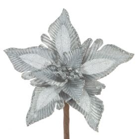 Vánoční květ stříbrný 20 cm