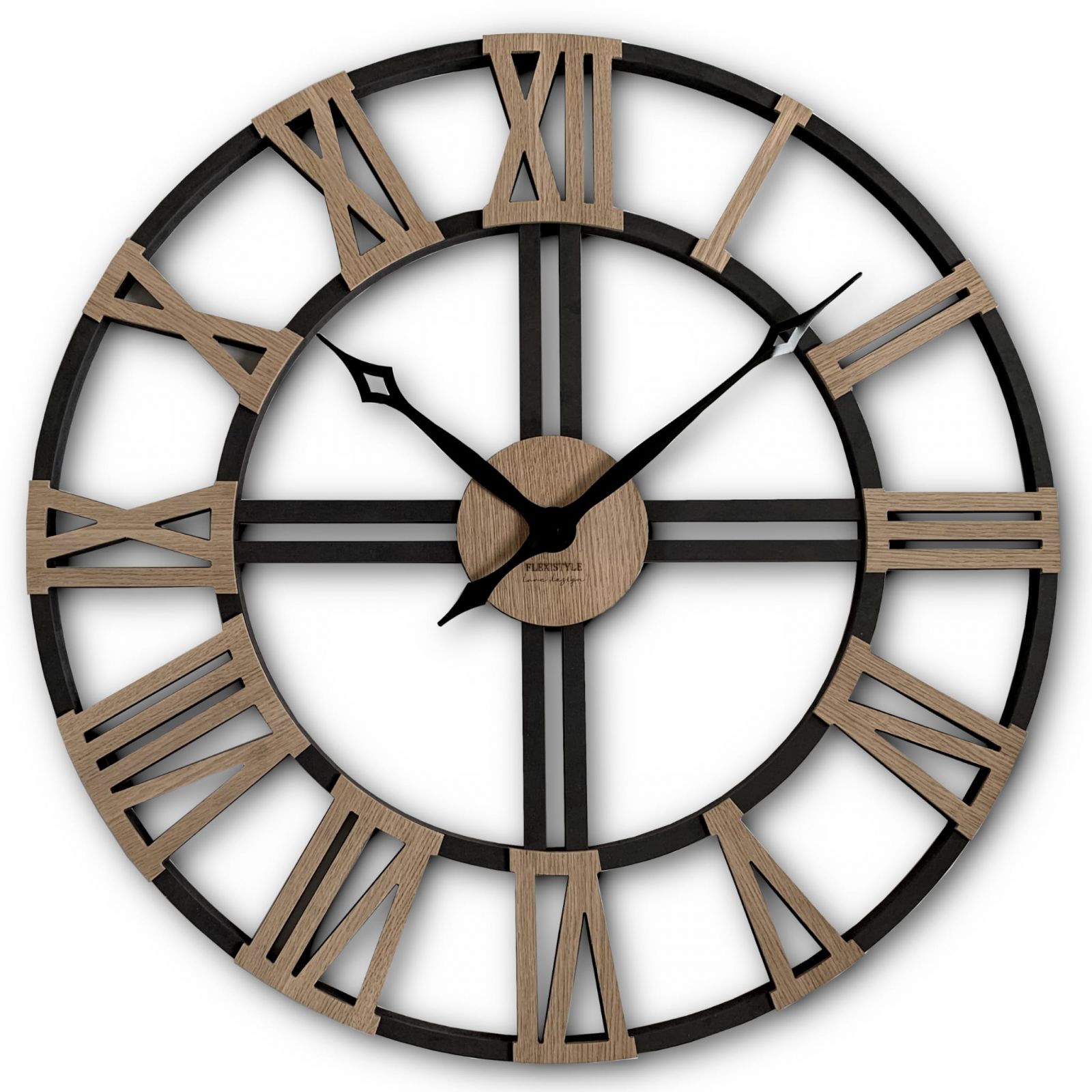 Velké nástěnné hodiny WOOD LOFT GRANDE 80cm Antracit – Černé Flexistyle
