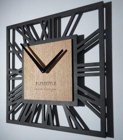 Nástěnné hodiny Loft Piccolo 30 cm Hranaté Antracit + dřevo Flexistyle