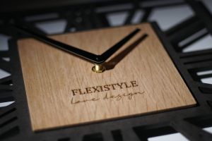 Nástěnné hodiny Loft Piccolo 30 cm Hranaté Antracit + dřevo Flexistyle